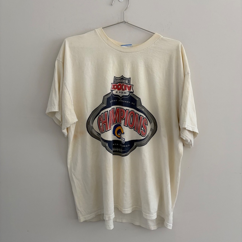 SPL28 Mens St. Louis Rams Super Bowl XXXIV Champions T-Shirt Cream Large